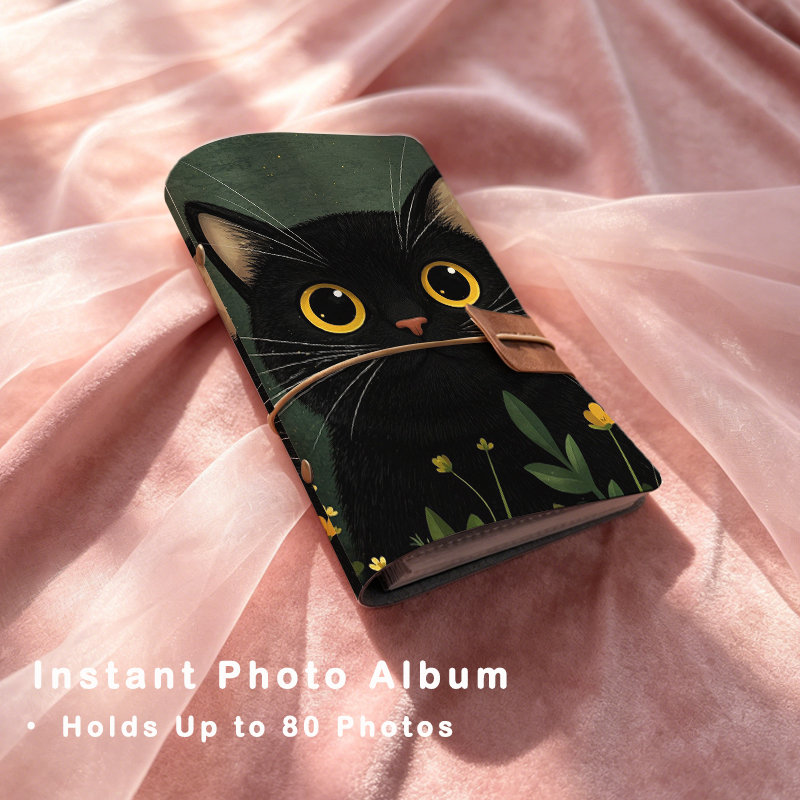 Polaroid Photo Album - Cute Black Cat Printed 6-Ring Refillable